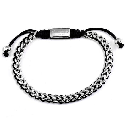 Stainless Steel 6mm Franco Chain Bracelet with Woven Black Cord on Shocker Tie