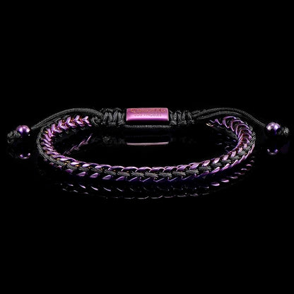 Stainless Steel 6mm Franco Chain Bracelet with Woven Black Cord on Shocker Tie