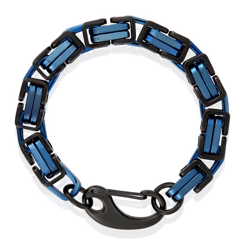 Blue/Black Stainless Steel Byzantine Chain Bracelet 11mm Wide