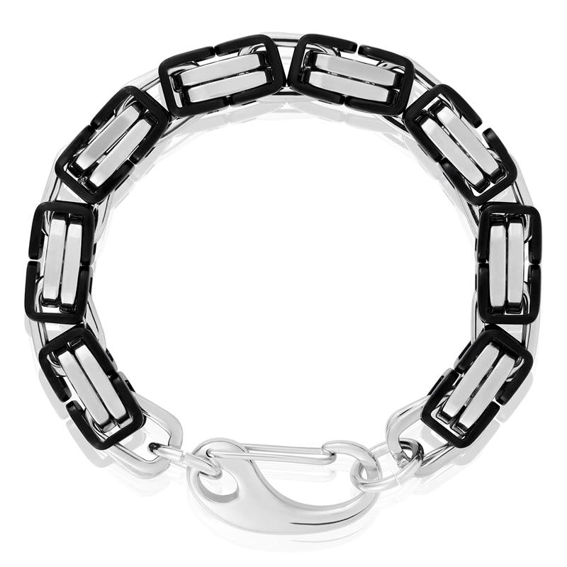 Black/White Stainless Steel Byzantine Chain Bracelet 11mm Wide