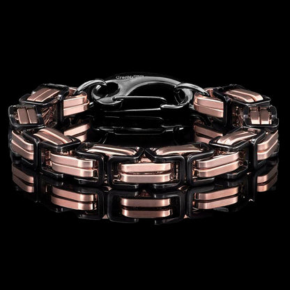 Crucible Los Angeles Black/Rose Gold Stainless Steel Byzantine Chain Bracelet 11mm Wide