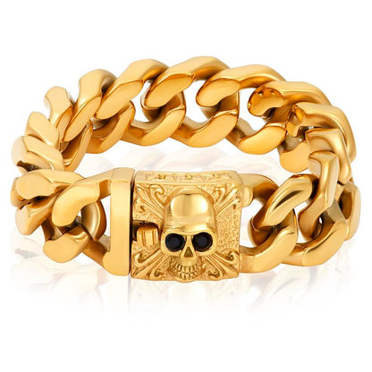 Gold Plated Stainless Steel Skull With Black CZ Eyes