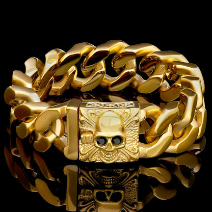 Gold Plated Stainless Steel Skull With Black CZ Eyes