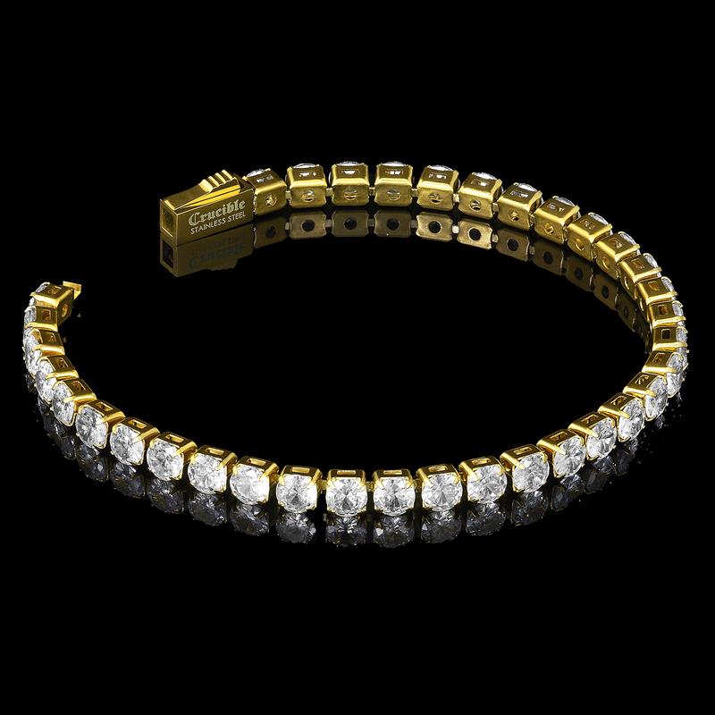 Crucible Los Angeles 18k Gold Plated 5mm Simulated Diamond Tennis Bracelet