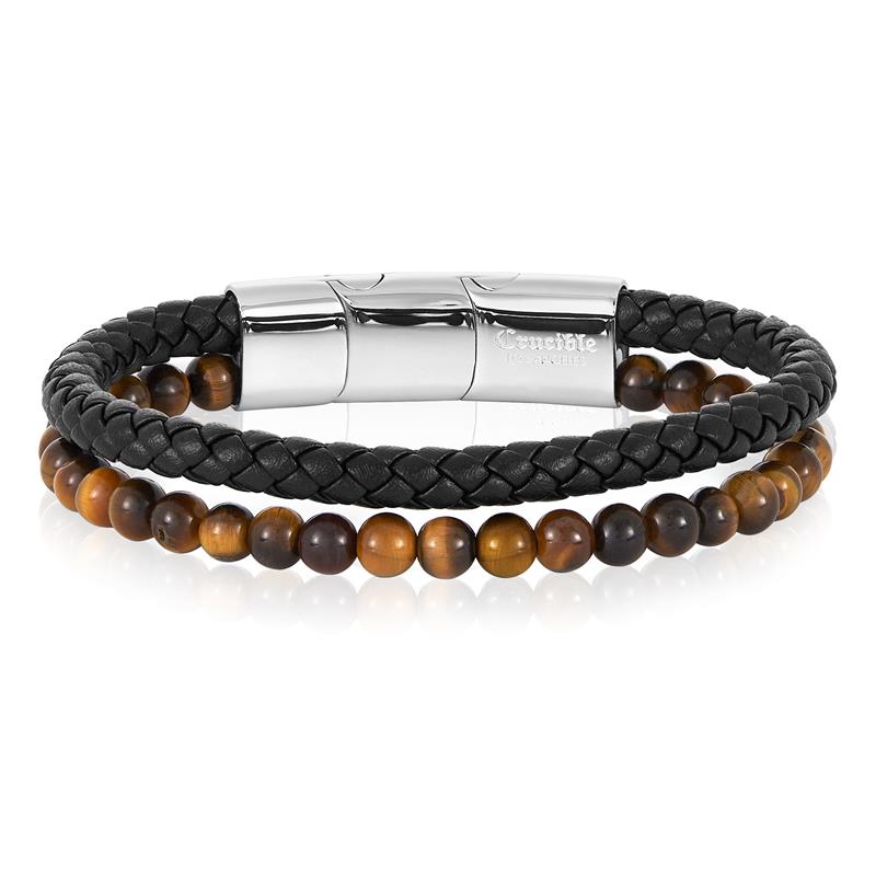 Crucible Natural Stone Bead and Leather Bracelet - 8.25" + 0.5" Ext