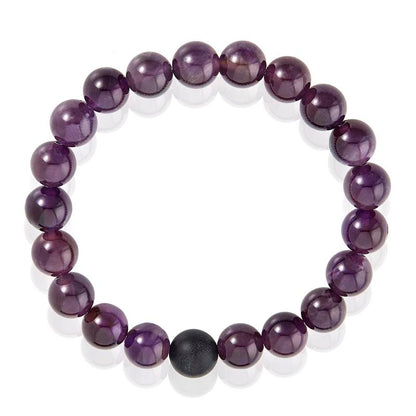Crucible Los Angeles Polished Amethyst and Black Matte Onyx 10mm Natural Stone Bead Stretch Bracelet