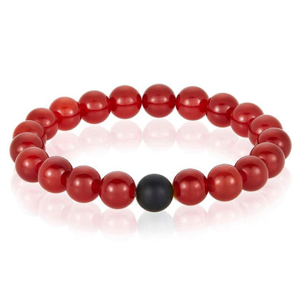 Crucible Los Angeles Polished Red Agate and Black Matte Onyx 10mm Natural Stone Bead Stretch Bracelet