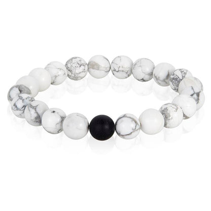 Crucible Los Angeles Polished Howlite and Black Matte Onyx 10mm Natural Stone Bead Stretch Bracelet