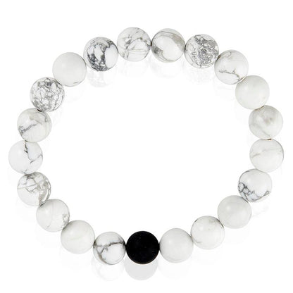 Crucible Los Angeles Polished Howlite and Black Matte Onyx 10mm Natural Stone Bead Stretch Bracelet