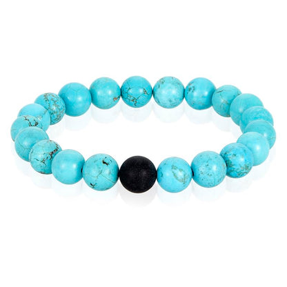 Crucible Los Angeles Polished Turquoise and Black Matte Onyx 10mm Natural Stone Bead Stretch Bracelet