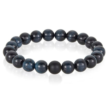 Crucible Los Angeles Polished Midnight Tiger Eye and Black Matte Onyx 10mm Natural Stone Bead Stretch Bracelet