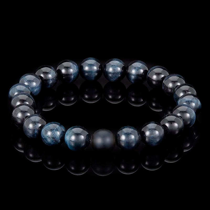Crucible Los Angeles Polished Midnight Tiger Eye and Black Matte Onyx 10mm Natural Stone Bead Stretch Bracelet