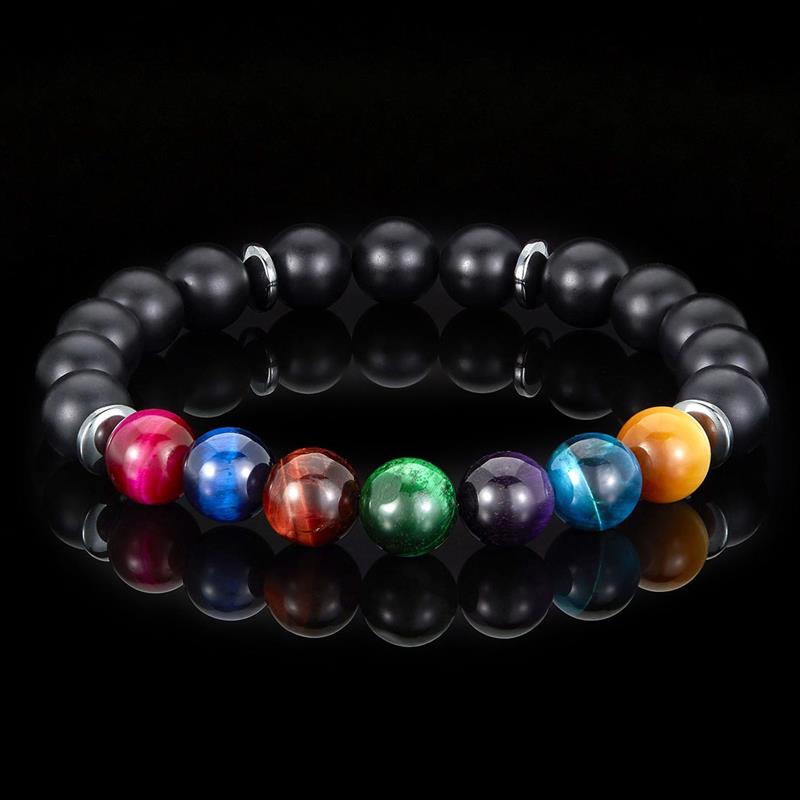 Crucible Los Angeles Multi-Tiger Eye and Black Matte Onyx Bead Stretch Bracelet (10mm) Choose Small or Large