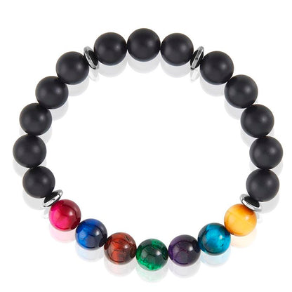 Crucible Los Angeles Multi-Tiger Eye and Black Matte Onyx Bead Stretch Bracelet (10mm) Choose Small or Large