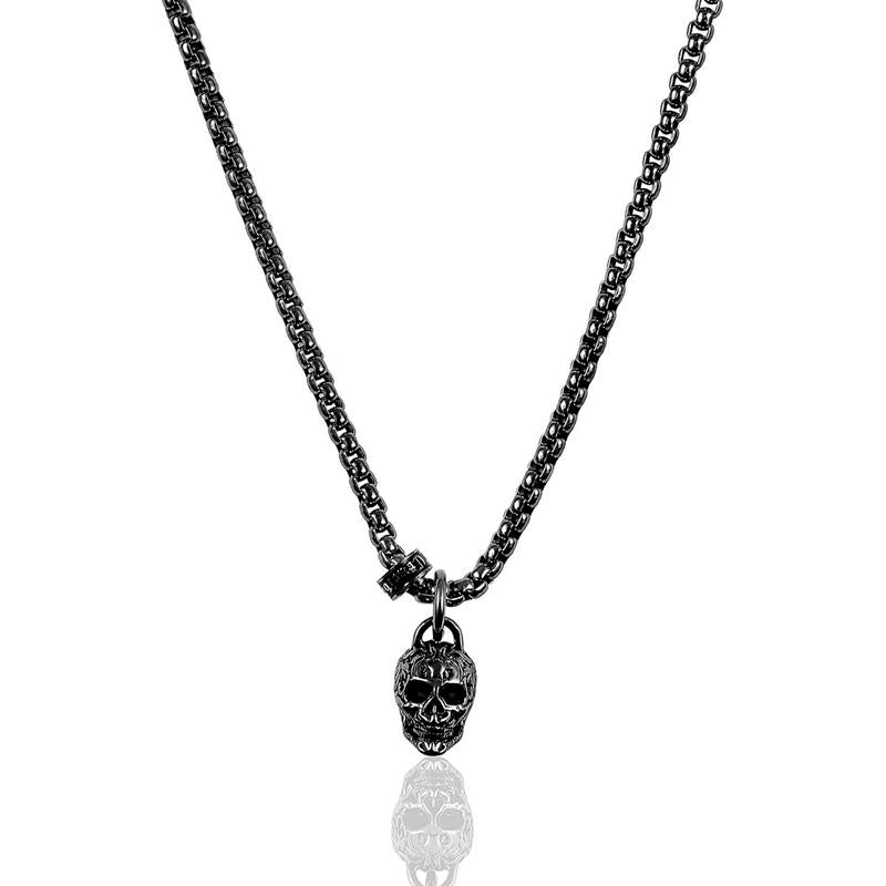 Stainless Steel 12mm Skull Necklace on 24 Inch 3mm Box Chain
