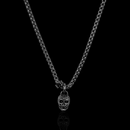 Crucible Los Angeles Black Stainless Steel 12mm Skull Necklace on 24 Inch 3mm Box Chain