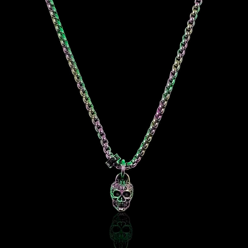 Stainless Steel 12mm Skull Necklace on 24 Inch 3mm Box Chain