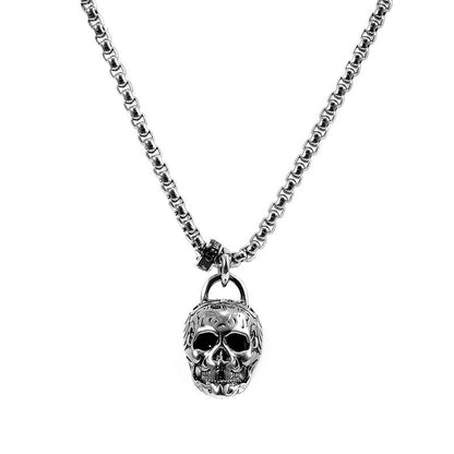 Crucible Los Angeles Stainless Steel 25mm Skull Necklace on 24 Inch 4mm Box Chain