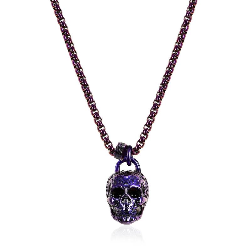 Crucible Los Angeles Rose Gold Stainless Steel Large Skull Necklace on 24 Inch 4mm Box Chain
