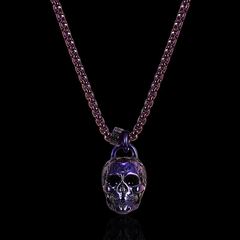 Stainless Steel 25mm Skull Necklace on 24 Inch 4mm Box Chain