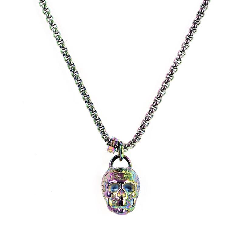 Stainless Steel 25mm Skull Necklace on 24 Inch 4mm Box Chain