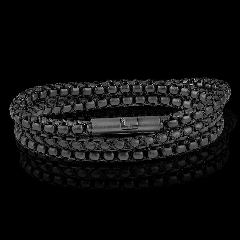 Matte Finish Stainless Steel Box Chain with Black Nylon Cord - 26"