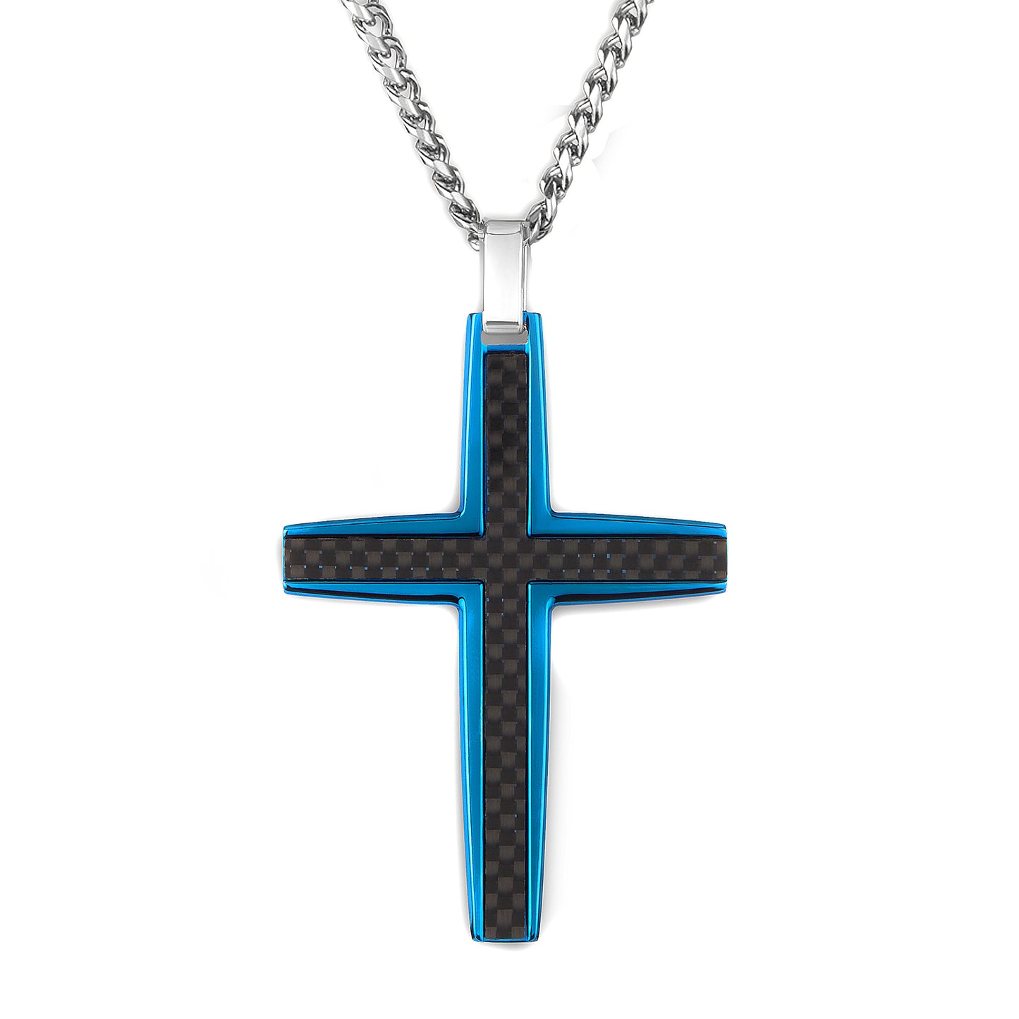Crucible Los Angeles Black Carbon Fiber Stainless Steel Cross Necklace - Medium