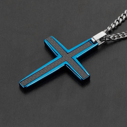 Crucible Los Angeles Black Carbon Fiber Stainless Steel Cross Necklace - Medium