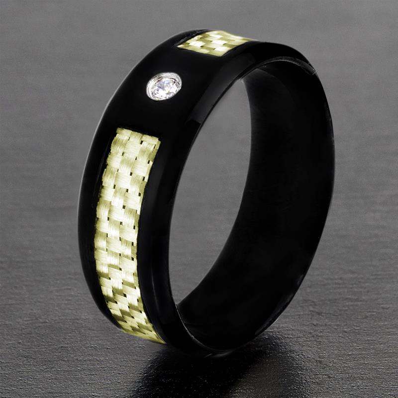 Crucible Polished Carbon Fiber Inlay Black Plated Stainless Steel Band Ring (8mm)