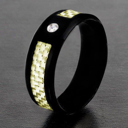 Crucible Polished Carbon Fiber Inlay Black Plated Stainless Steel Band Ring (8mm)