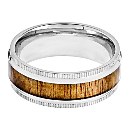 Crucible Los Angeles Stainless Steeel High Polished Wood Inlay Ridged Edge Ring