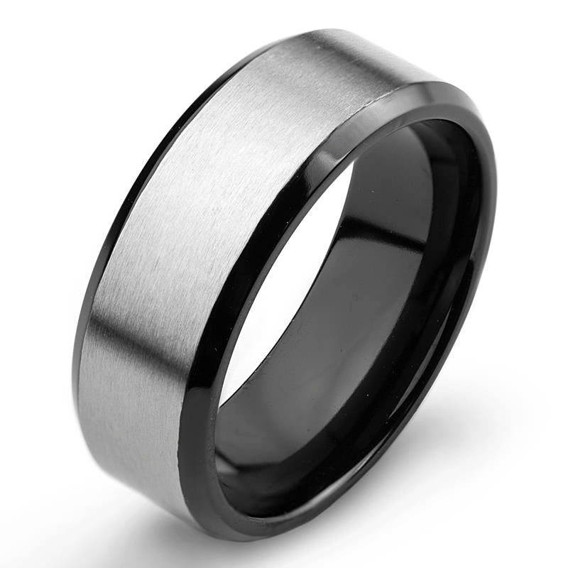 Crucible Black Plated Two Tone Titanium Band Ring (8mm)