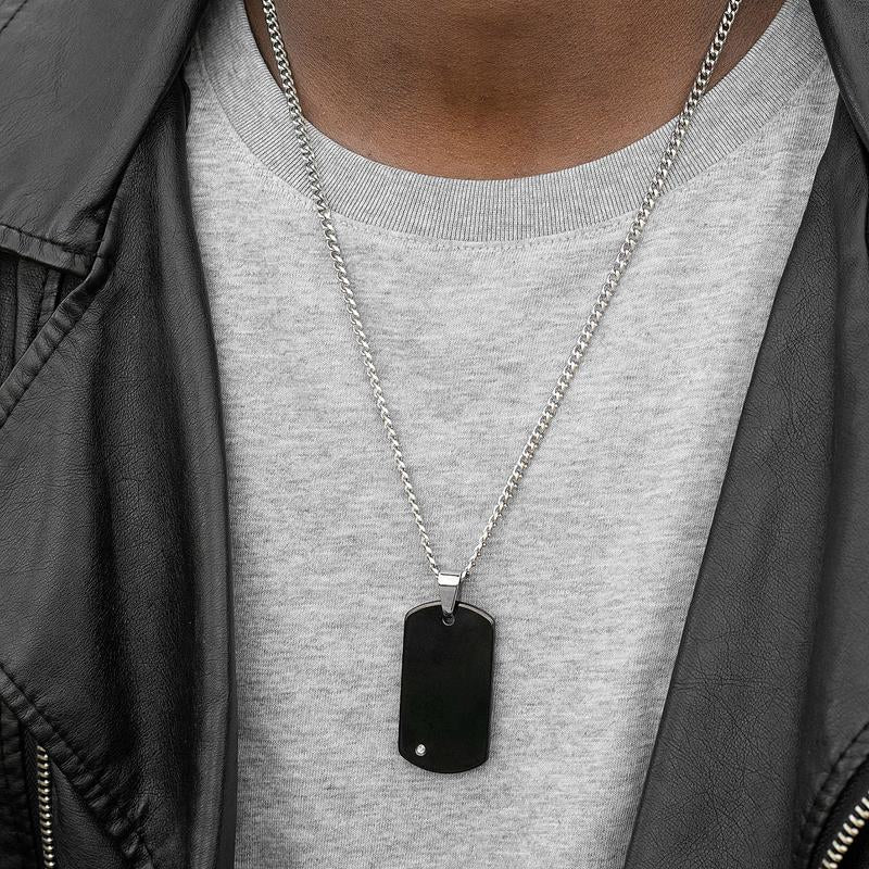 Buy Men's pavÉ DOG Tag Necklace Men's Pavé Cubic Zirconia Silver Stainless  Steel Mini Dog Tag Pendant Necklace Men Silver Box Chain Necklace Online in  India - Etsy